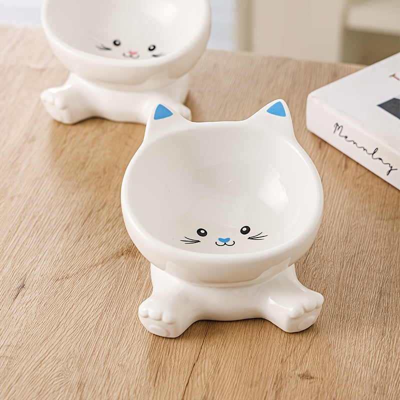 12-month-old Kitten's Simple Ceramic Bowl with a Slanted, Food Bowl, Bowl, -spill, High and Low Neck