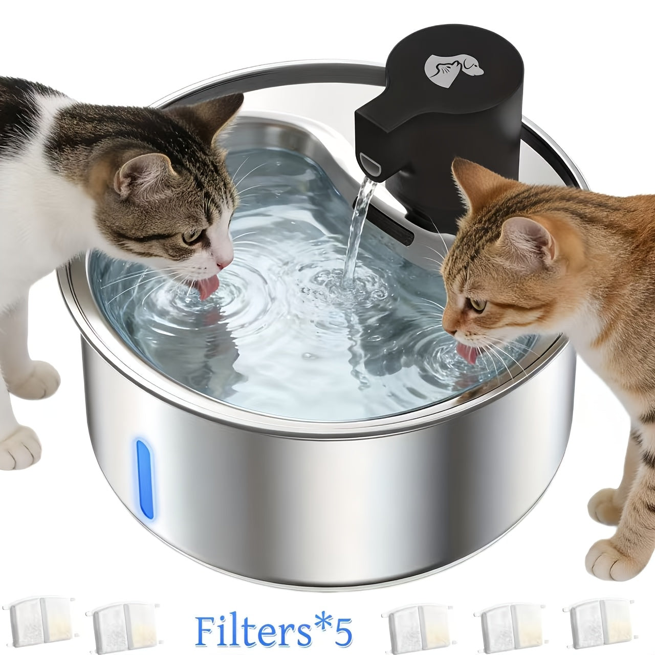 5-liter\u002F195oz Stainless Steel Pet Water Fountain, Cat Water Fountain, Dog Water Fountain, Cat Fountain Water Filter, Safety Design, Suitable for Indoor and Outdoor Use