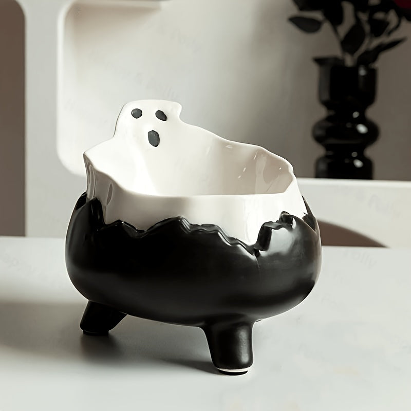 Happy & Polly Gothic Cat Bowl - Ceramic Spooky Suitable for Kittens & Cats, Elegant Gothic Feeding Dish with -Themed, Ceramic Pet Bowl for Decor,, or Themed Room