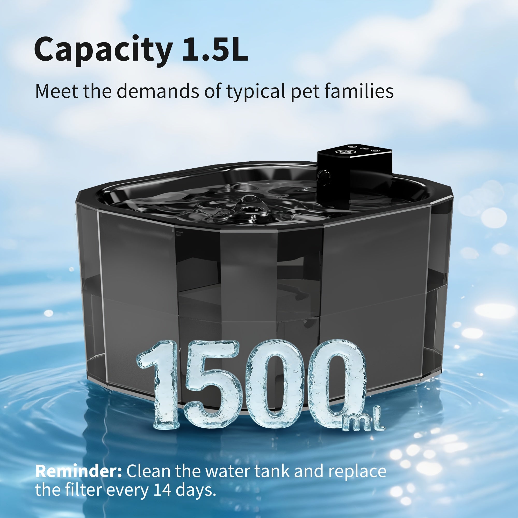 50.72oz Cordless Pet Water Fountain with Waterfall Stream, USB Rechargeable, Motion Sensor & Continuous Circulation Modes, Ultra-Quiet Pump, 6 Replaceable Filters, Automatic Circulating Water Dispenser for Cats And Dogs