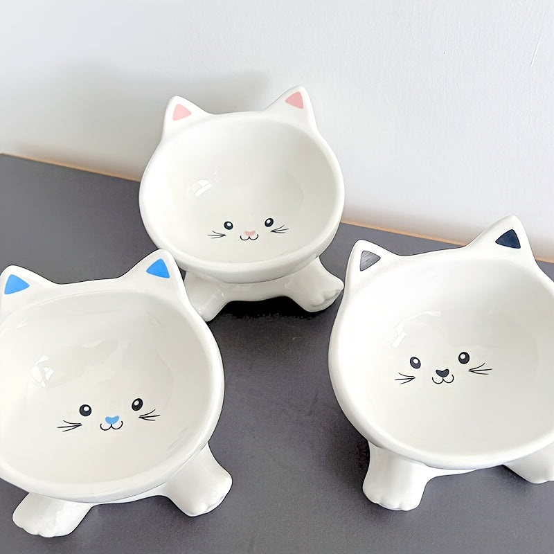 Slanted-edge Cat Bowl, Ceramic Beveled Bowl for Cats, Food Bowl, Neck-protecting Water Bowl for Kittens Under 12 Months Old