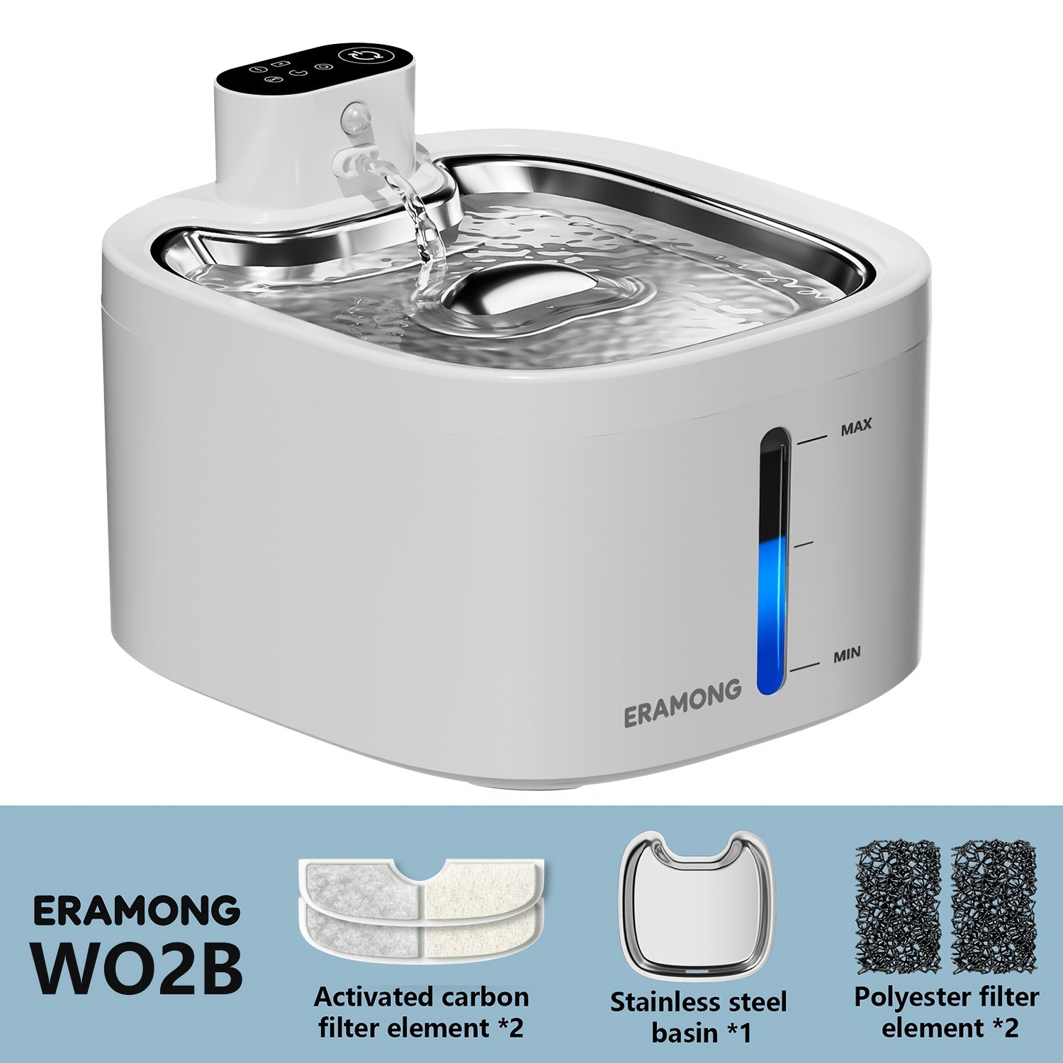 Silent Pet Water Fountain, 118oz\u002F3.5L Large Capacity for cat Water Dispenser, 304 Food Grade Stainless Steel, Visible Water Level, Three Water Flow Modes, 3 Color Options, Circulating Filtration, 4000mAh Battery & USB Dual Power Supply