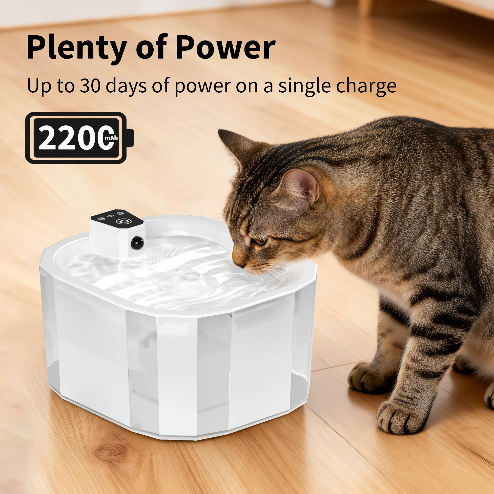 50.72oz Cordless Pet Water Fountain with Waterfall Stream, USB Rechargeable, Motion Sensor & Continuous Circulation Modes, Ultra-Quiet Pump, 6 Replaceable Filters, Automatic Circulating Water Dispenser for Cats And Dogs