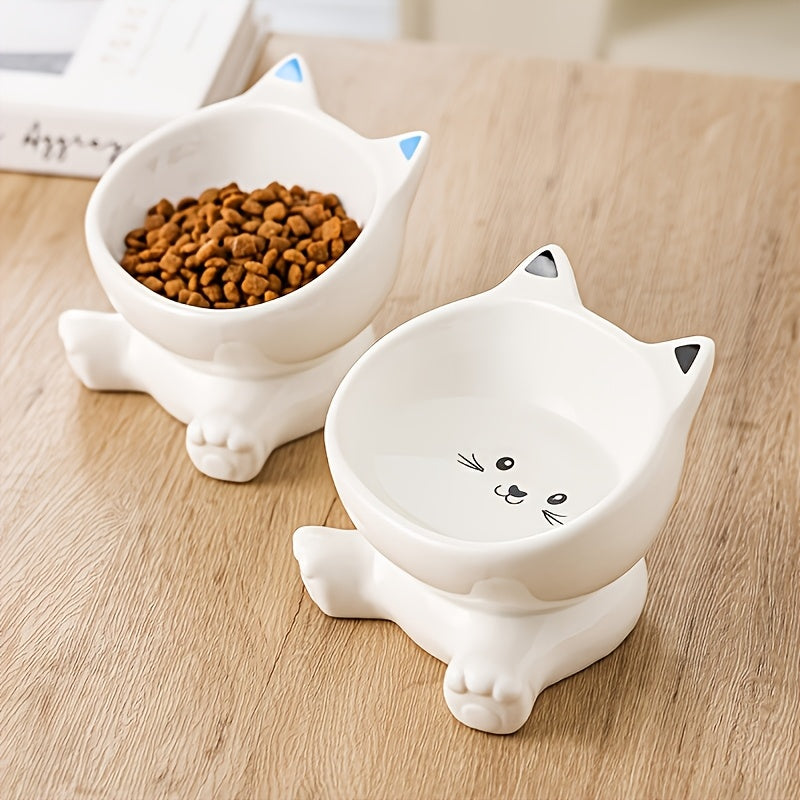 Slanted-edge Cat Bowl, Ceramic Beveled Bowl for Cats, Food Bowl, Neck-protecting Water Bowl for Kittens Under 12 Months Old