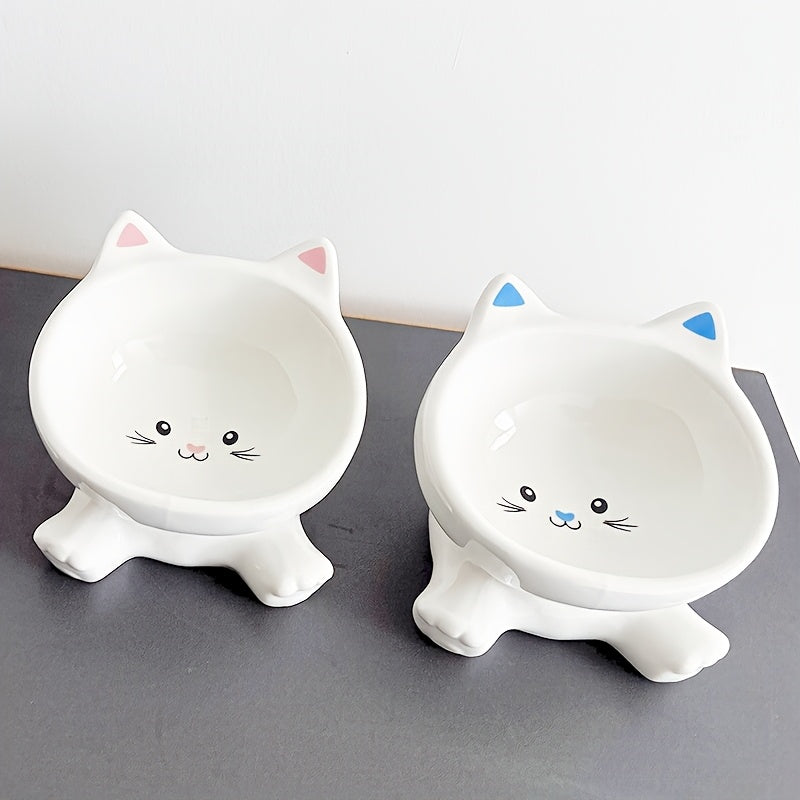 Slanted-edge Cat Bowl, Ceramic Beveled Bowl for Cats, Food Bowl, Neck-protecting Water Bowl for Kittens Under 12 Months Old
