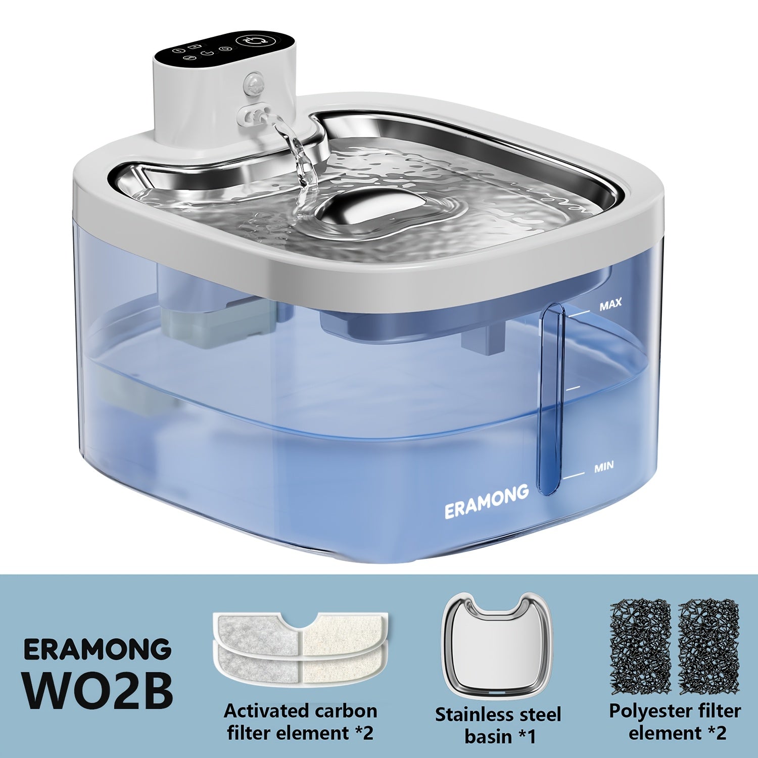 Silent Pet Water Fountain, 118oz\u002F3.5L Large Capacity for cat Water Dispenser, 304 Food Grade Stainless Steel, Visible Water Level, Three Water Flow Modes, 3 Color Options, Circulating Filtration, 4000mAh Battery & USB Dual Power Supply