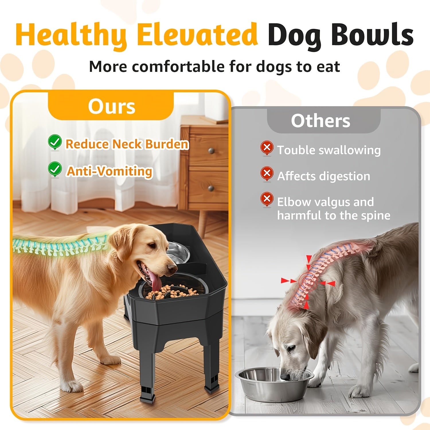 3\u002F4 In 1 Large Elevated Dog Bowls: 4 Adjustable Height Raised Dog Bowl Stand With Mess Proof Design - Slow Feeder Licking Plate With 2*53oz Food Bowls