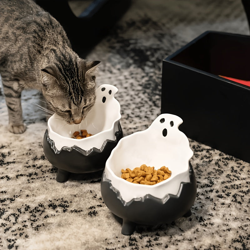 Happy & Polly Gothic Cat Bowl - Ceramic Spooky Suitable for Kittens & Cats, Elegant Gothic Feeding Dish with -Themed, Ceramic Pet Bowl for Decor,, or Themed Room