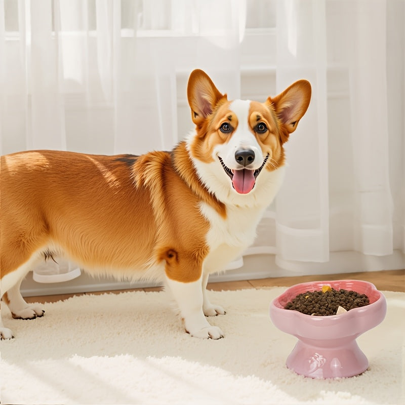Eating Easily Ceramic Raised Pet Food & Water Bowls with Heart-Shaped Rim - Anti-Splash, Spine-Friendly Design for Cats & Small Dogs, Easy Swallowing, Durable & Stylish for Indoor Use, Pet Food Bowl, Indoor Petware, Modern Petware, Smooth Surface