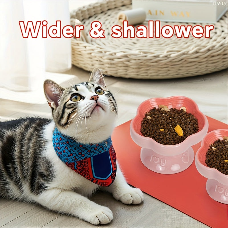 Eating Easily Ceramic Raised Pet Food & Water Bowls with Heart-Shaped Rim - Anti-Splash, Spine-Friendly Design for Cats & Small Dogs, Easy Swallowing, Durable & Stylish for Indoor Use, Pet Food Bowl, Indoor Petware, Modern Petware, Smooth Surface