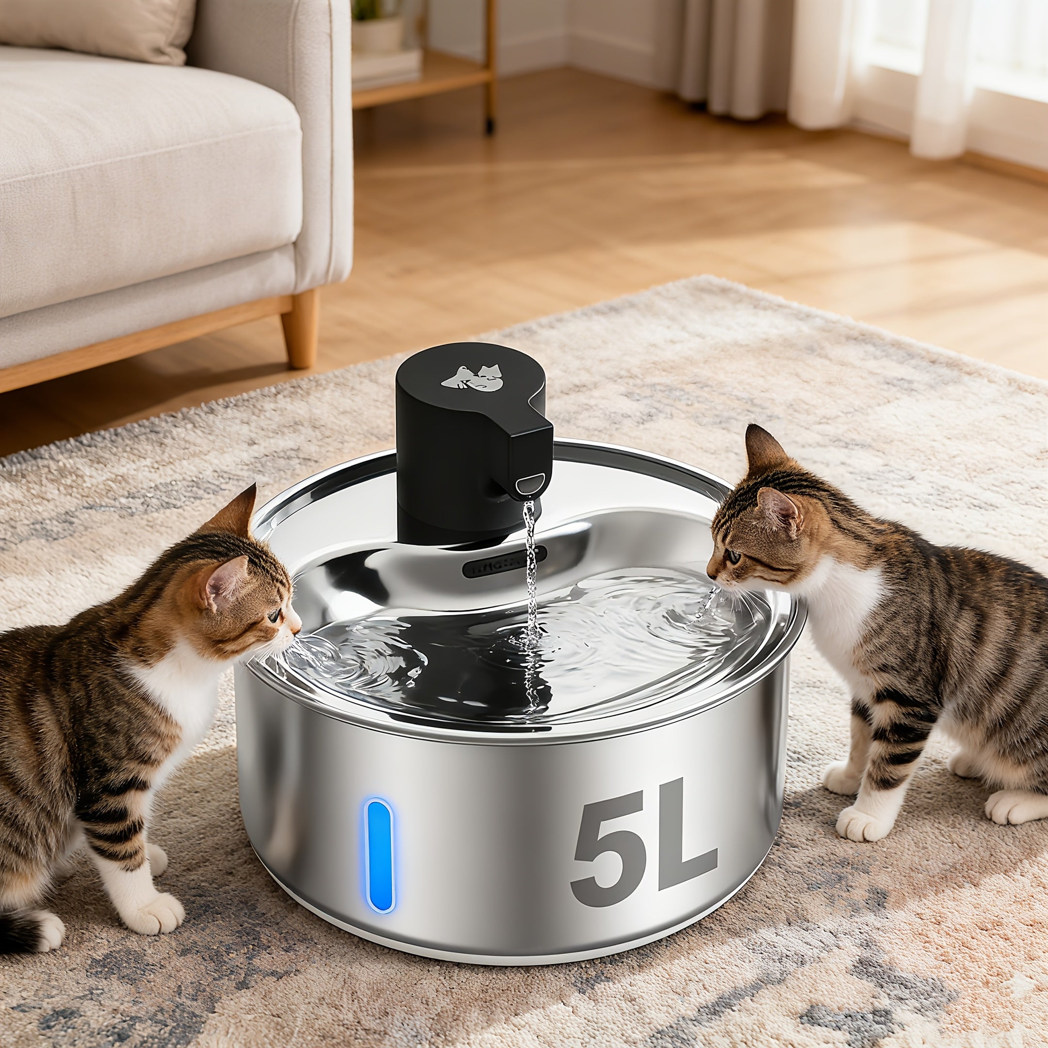 5-liter\u002F195oz Stainless Steel Pet Water Fountain, Cat Water Fountain, Dog Water Fountain, Cat Fountain Water Filter, Safety Design, Suitable for Indoor and Outdoor Use