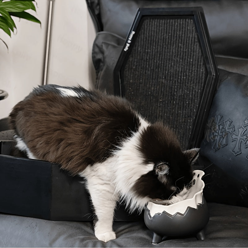 Happy & Polly Gothic Cat Bowl - Ceramic Spooky Suitable for Kittens & Cats, Elegant Gothic Feeding Dish with -Themed, Ceramic Pet Bowl for Decor,, or Themed Room