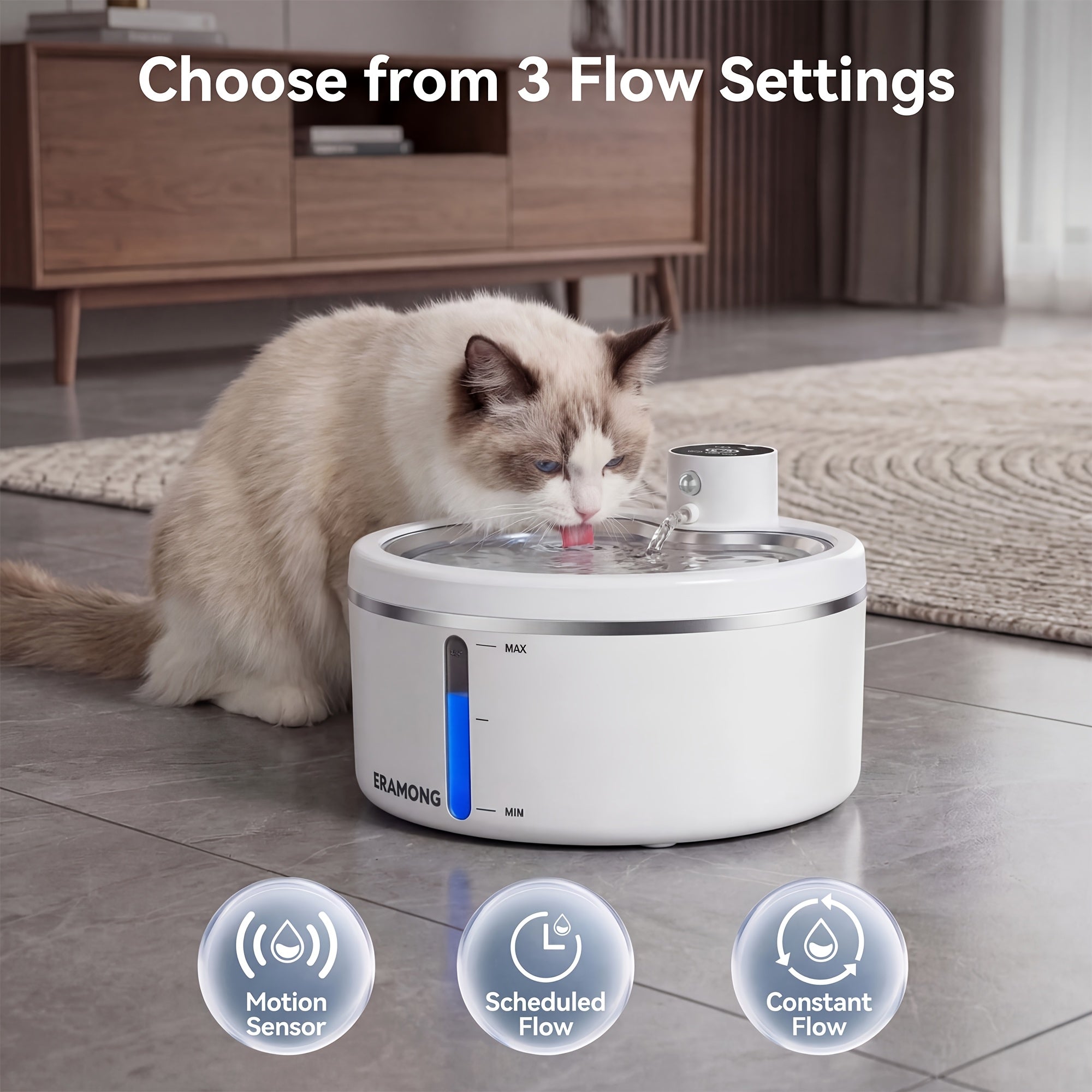Smart Pet Water Dispenser, Cat Fountain, Cat Water Dispenser, Wireless Design, 2.5L\u002F88oz Capacity - More Than Enough to Meet Your Cat's Daily Water Needs. Features Dual Power Modes and Three Water Flow Settings; the Sensor Mode Encourages Your Cat