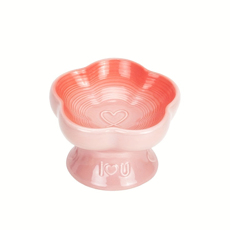 Eating Easily Ceramic Raised Pet Food & Water Bowls with Heart-Shaped Rim - Anti-Splash, Spine-Friendly Design for Cats & Small Dogs, Easy Swallowing, Durable & Stylish for Indoor Use, Pet Food Bowl, Indoor Petware, Modern Petware, Smooth Surface