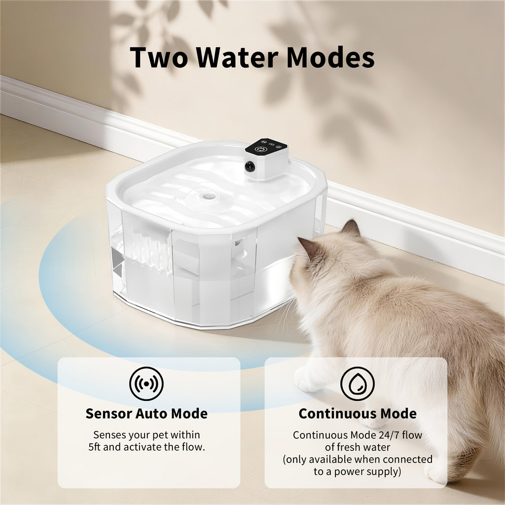 Smart Cat Fountain, Quiet Pet Water Dispenser, 50.72oz\u002F 1.5L Capacity Water Bowl for Cats And Dogs, Motion-Activated Automatic Water Dispensing, 2 Water Flow Settings, 2200mAh Battery + USB Dual-Power Supply, Includes 6 Filter Cartridges