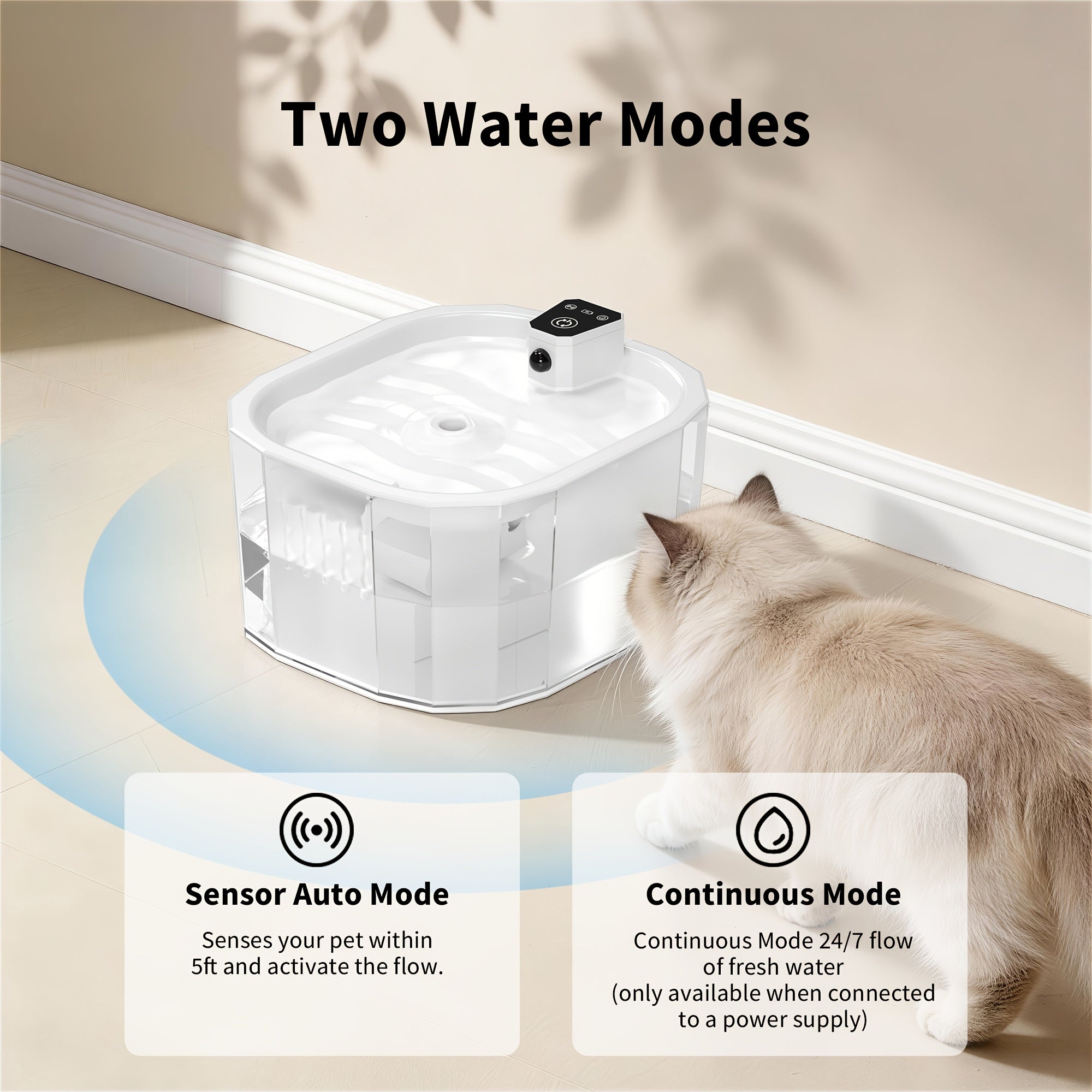 Smart Cat Fountain, Quiet Pet Water Dispenser, 50.72oz\u002F 1.5L Capacity Water Bowl for Cats And Dogs, Motion-Activated Automatic Water Dispensing, 2 Water Flow Settings, 2200mAh Battery + USB Dual-Power Supply, Includes 6 Filter Cartridges