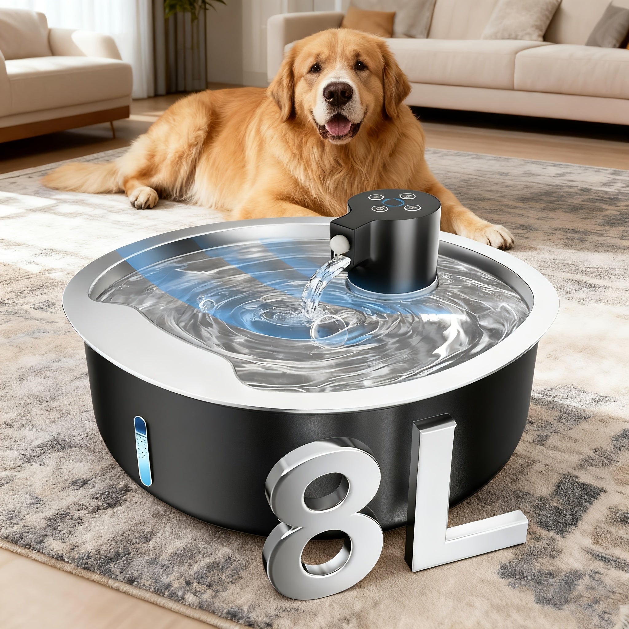 8L\u002F272Oz Stainless Steel Pet Water Dispenser | Includes Replacement Filters| Safe Design | Large Capacity | Suitable for Cats & Dogs | Indoor\u002FOutdoor Use, Without Battery