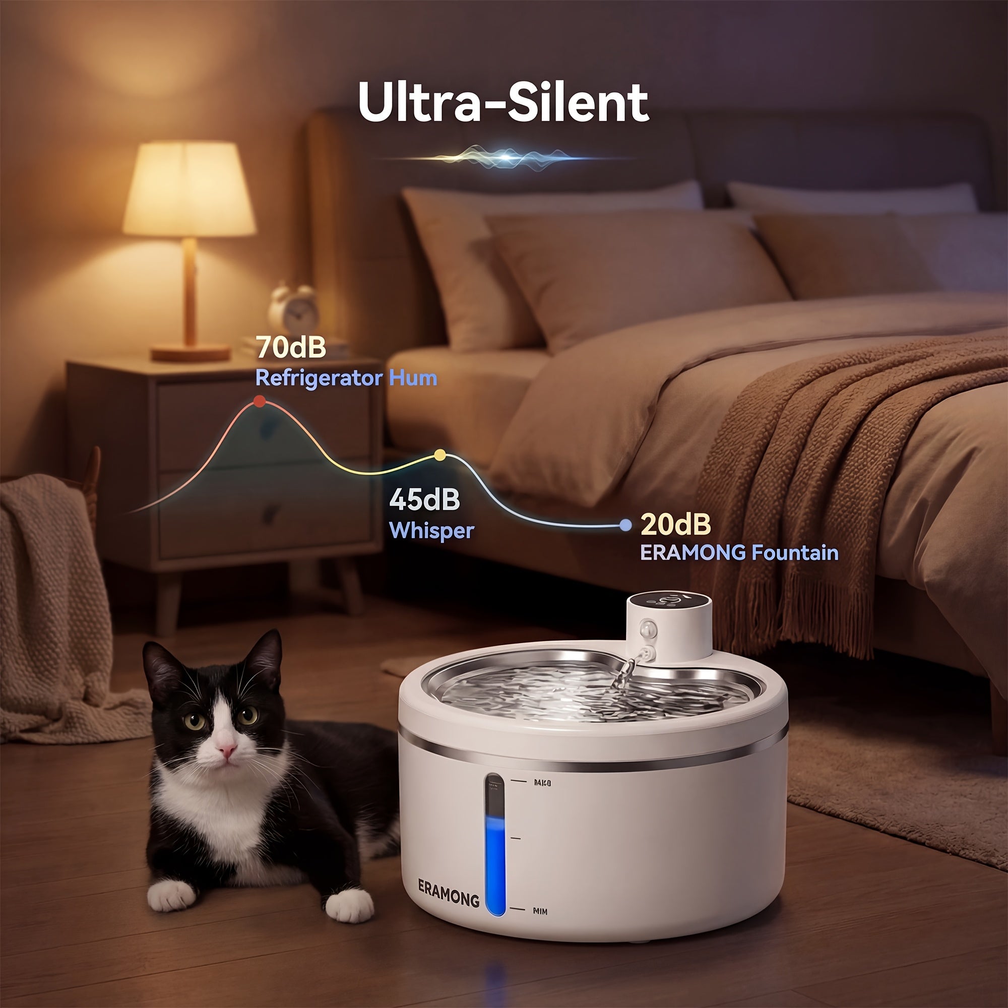 Smart Pet Water Dispenser, Cat Fountain, Cat Water Dispenser, Wireless Design, 2.5L\u002F88oz Capacity - More Than Enough to Meet Your Cat's Daily Water Needs. Features Dual Power Modes and Three Water Flow Settings; the Sensor Mode Encourages Your Cat