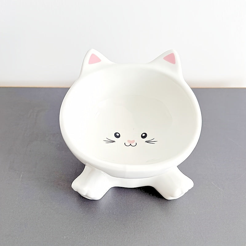 Slanted-edge Cat Bowl, Ceramic Beveled Bowl for Cats, Food Bowl, Neck-protecting Water Bowl for Kittens Under 12 Months Old