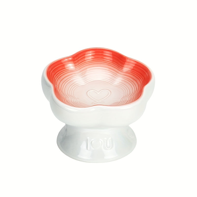 Eating Easily Ceramic Raised Pet Food & Water Bowls with Heart-Shaped Rim - Anti-Splash, Spine-Friendly Design for Cats & Small Dogs, Easy Swallowing, Durable & Stylish for Indoor Use, Pet Food Bowl, Indoor Petware, Modern Petware, Smooth Surface