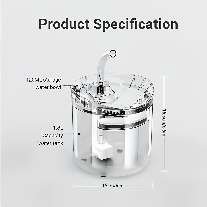 A 60.87oz Large-capacity Fountain Pet Water Dispenser Suitable for All Four Seasons, Designed for Cats, Dogs, and Other Pets. USB-powered, Battery-free, with a Cat-shaped Spout. Features Silent Operation, Safe and Reliable Performance, and Automatic