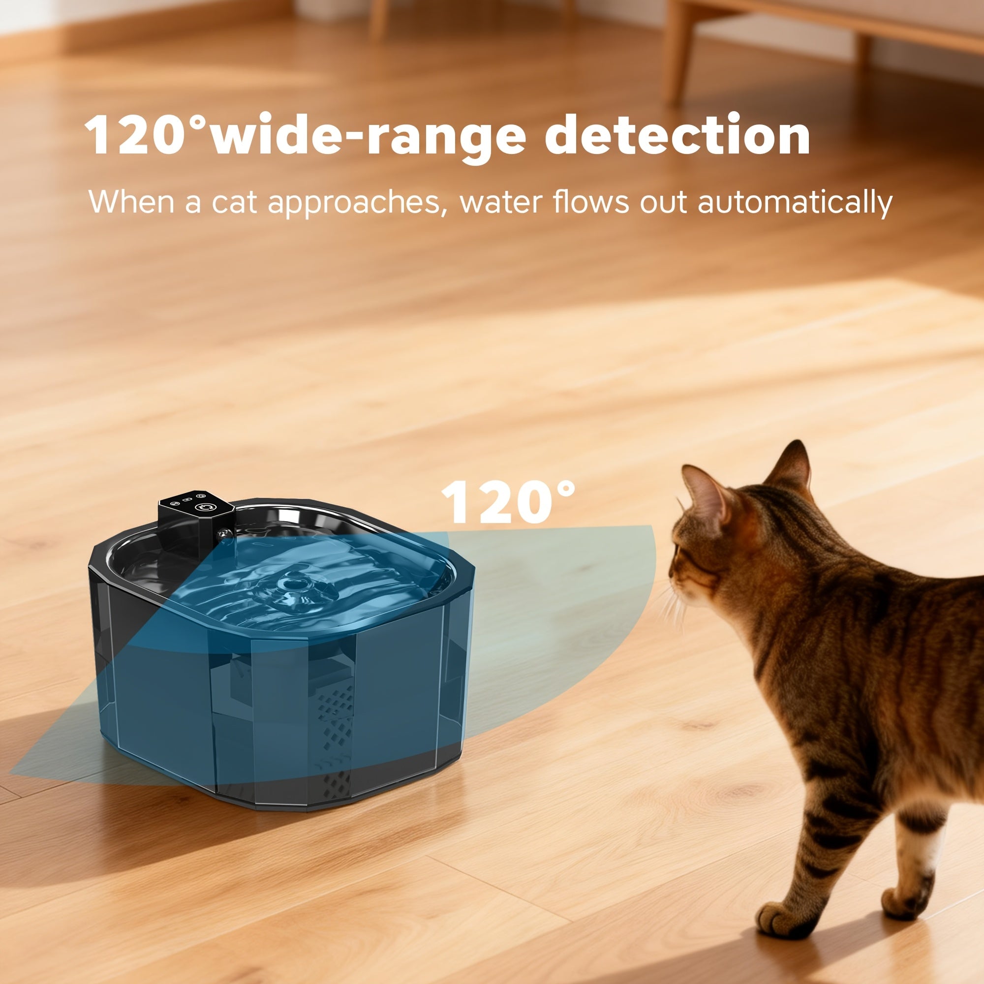 50.72oz Cordless Pet Water Fountain with Waterfall Stream, USB Rechargeable, Motion Sensor & Continuous Circulation Modes, Ultra-Quiet Pump, 6 Replaceable Filters, Automatic Circulating Water Dispenser for Cats And Dogs