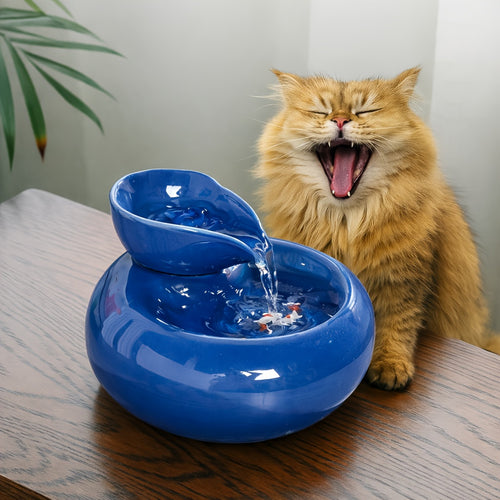 1pc Cat Water Fountain, Odor-free, Made of Clean and Hygienic Ceramic Material, Automatic Circulating Pet Water Dispenser – USB-powered, Clean and Hygienic Water Bowl for Cats and Dogs, Modern Blue Design with White Accents, No Batteries Required