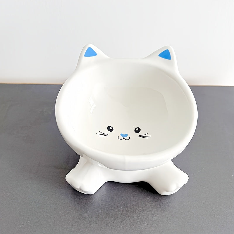 Slanted-edge Cat Bowl, Ceramic Beveled Bowl for Cats, Food Bowl, Neck-protecting Water Bowl for Kittens Under 12 Months Old