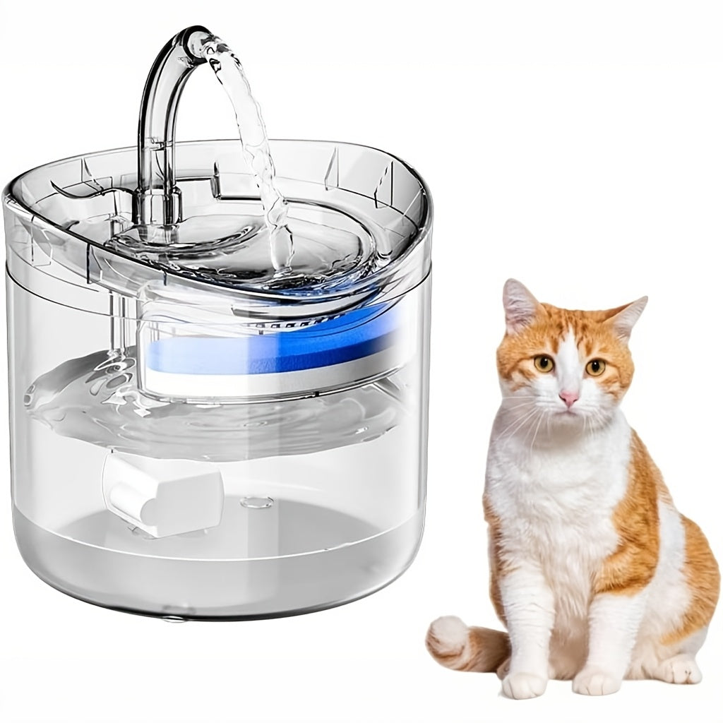 A 60.87oz Large-capacity Fountain Pet Water Dispenser Suitable for All Four Seasons, Designed for Cats, Dogs, and Other Pets. USB-powered, Battery-free, with a Cat-shaped Spout. Features Silent Operation, Safe and Reliable Performance, and Automatic