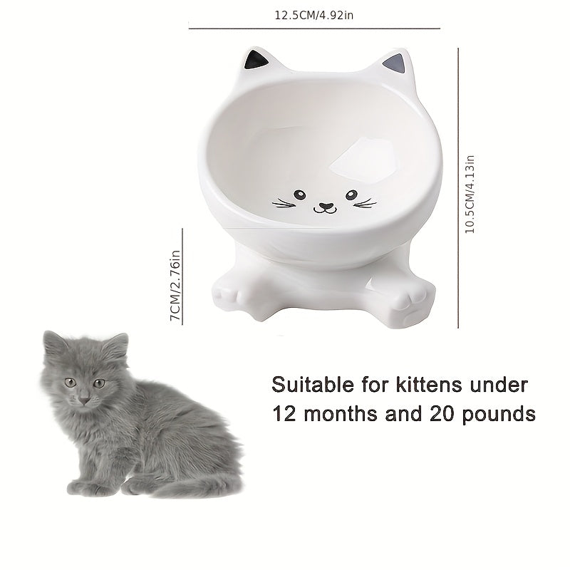 Slanted-edge Cat Bowl, Ceramic Beveled Bowl for Cats, Food Bowl, Neck-protecting Water Bowl for Kittens Under 12 Months Old