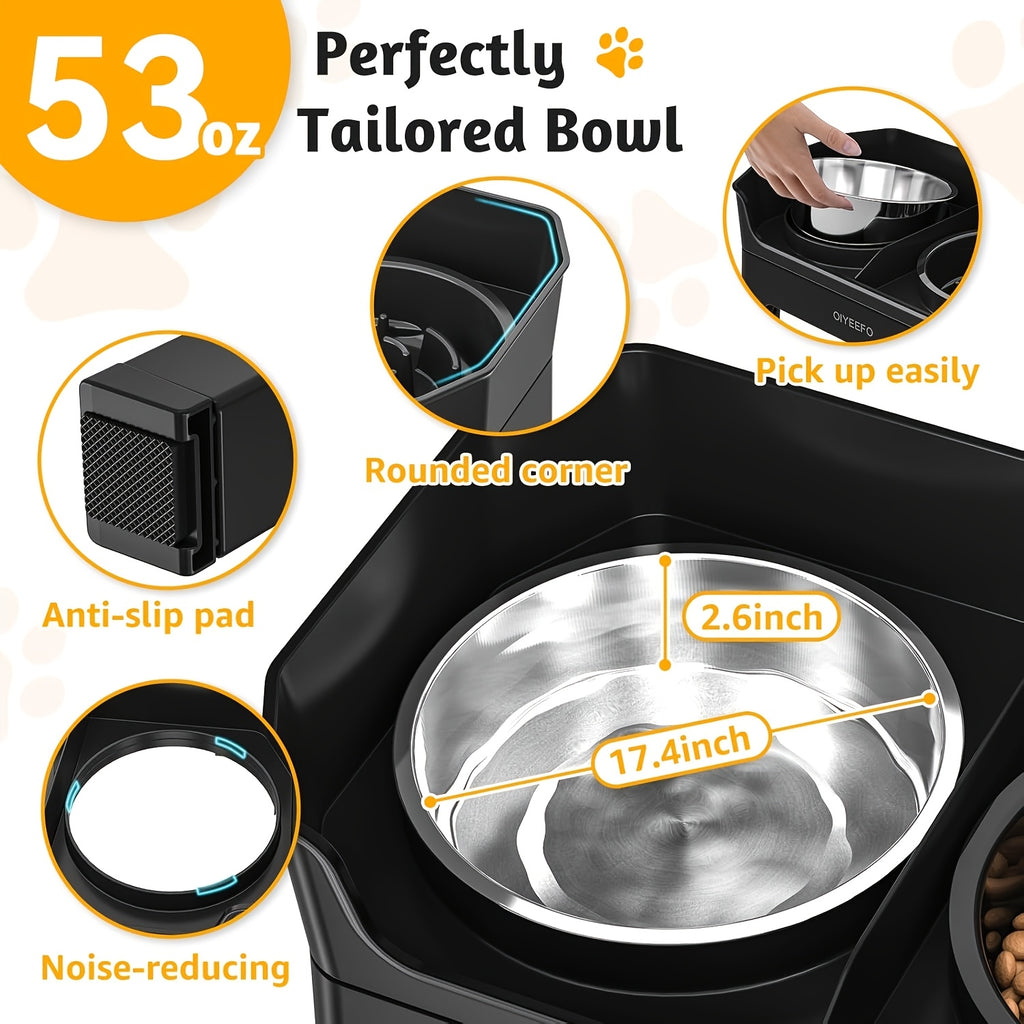 3\u002F4 In 1 Large Elevated Dog Bowls: 4 Adjustable Height Raised Dog Bowl Stand With Mess Proof Design - Slow Feeder Licking Plate With 2*53oz Food Bowls