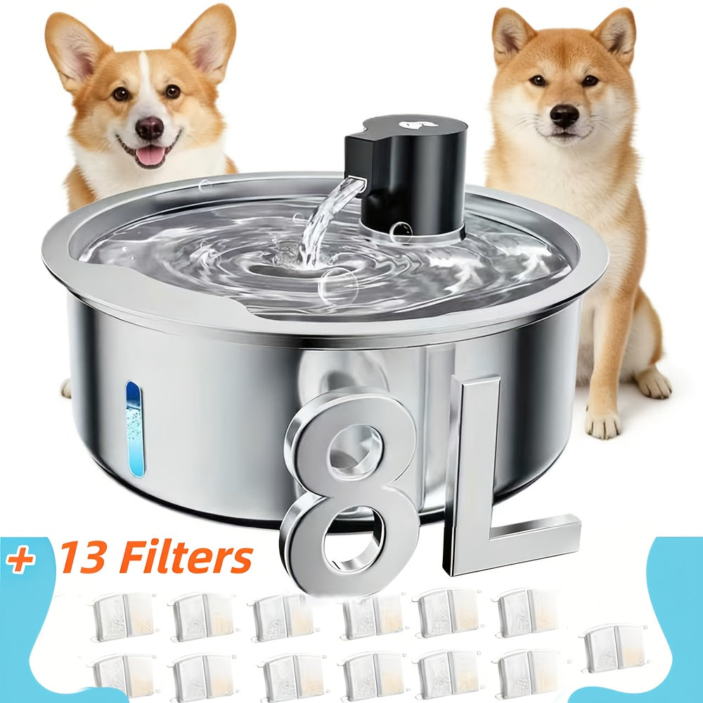 8L\u002F272Oz Stainless Steel Pet Water Dispenser | Includes Replacement Filters| Safe Design | Large Capacity | Suitable for Cats & Dogs | Indoor\u002FOutdoor Use, Without Battery