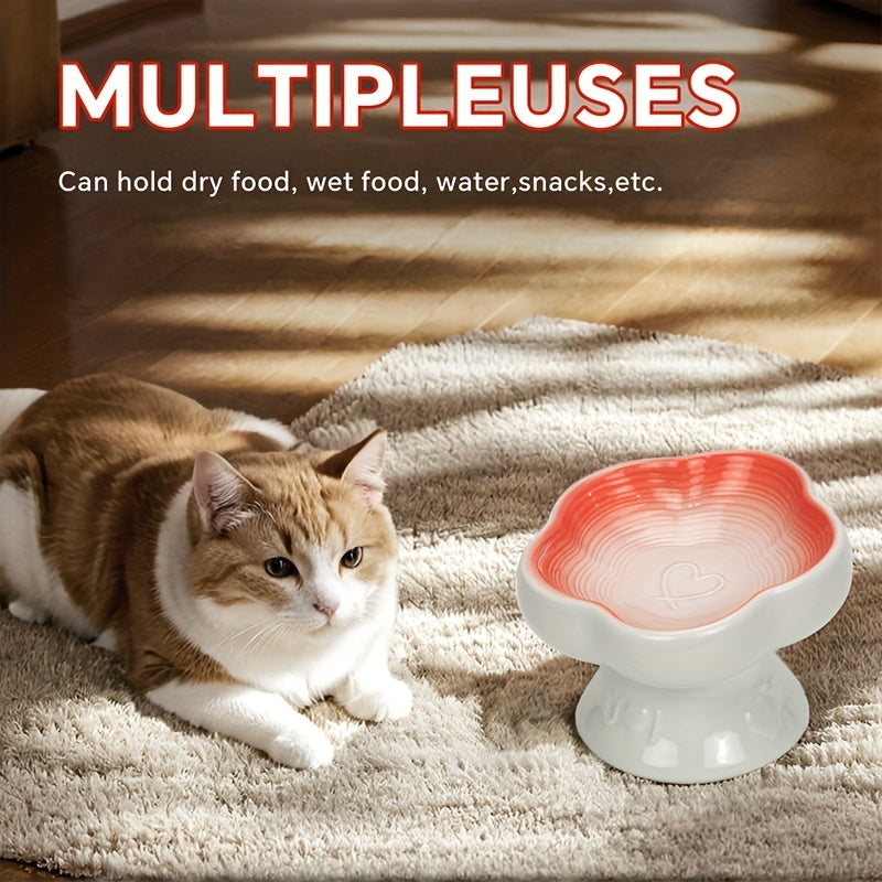Eating Easily Ceramic Raised Pet Food & Water Bowls with Heart-Shaped Rim - Anti-Splash, Spine-Friendly Design for Cats & Small Dogs, Easy Swallowing, Durable & Stylish for Indoor Use, Pet Food Bowl, Indoor Petware, Modern Petware, Smooth Surface