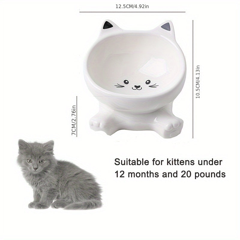 12-month-old Kitten's Simple Ceramic Bowl with a Slanted, Food Bowl, Bowl, -spill, High and Low Neck