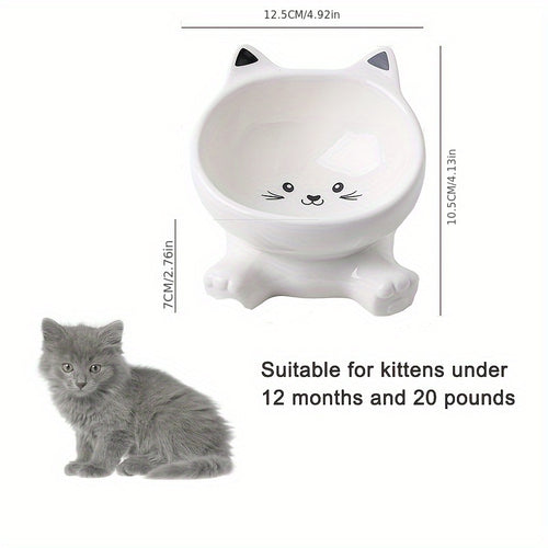 12-month-old Kitten's Simple Ceramic Bowl with a Slanted, Food Bowl, Bowl, -spill, High and Low Neck
