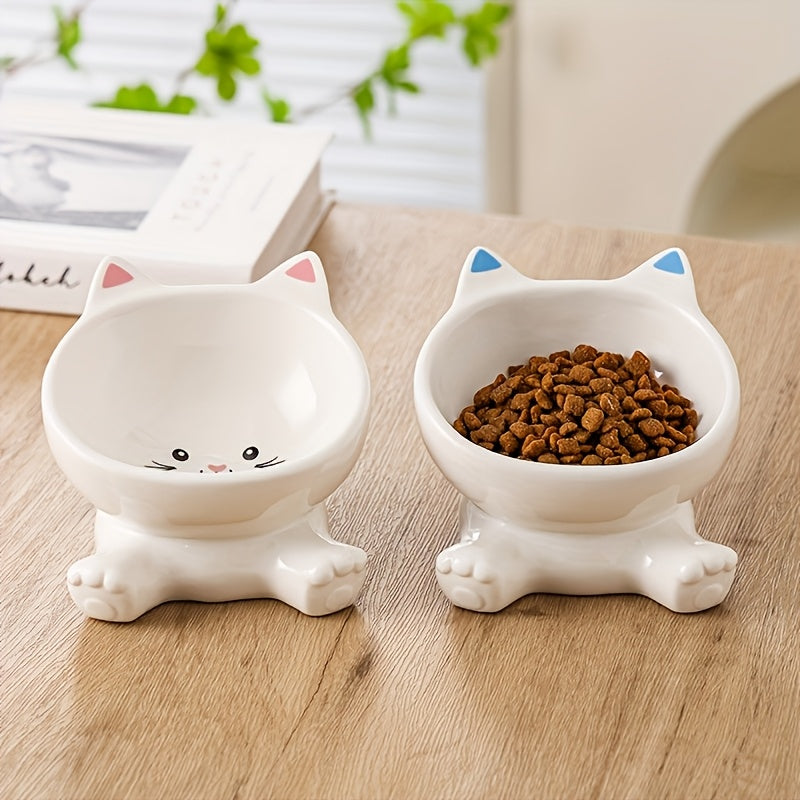 Slanted-edge Cat Bowl, Ceramic Beveled Bowl for Cats, Food Bowl, Neck-protecting Water Bowl for Kittens Under 12 Months Old