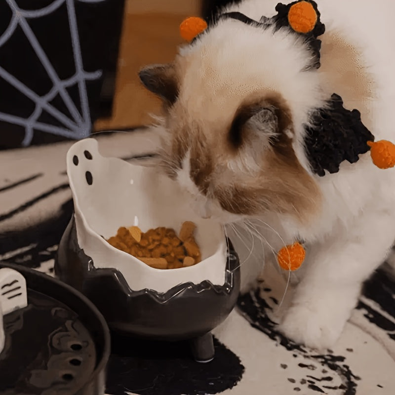 Happy & Polly Gothic Cat Bowl - Ceramic Spooky Suitable for Kittens & Cats, Elegant Gothic Feeding Dish with -Themed, Ceramic Pet Bowl for Decor,, or Themed Room