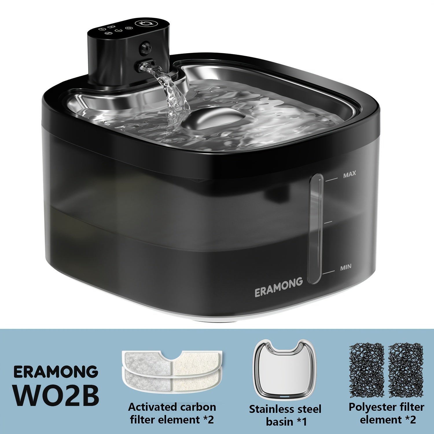 Silent Pet Water Fountain, 118oz\u002F3.5L Large Capacity for cat Water Dispenser, 304 Food Grade Stainless Steel, Visible Water Level, Three Water Flow Modes, 3 Color Options, Circulating Filtration, 4000mAh Battery & USB Dual Power Supply