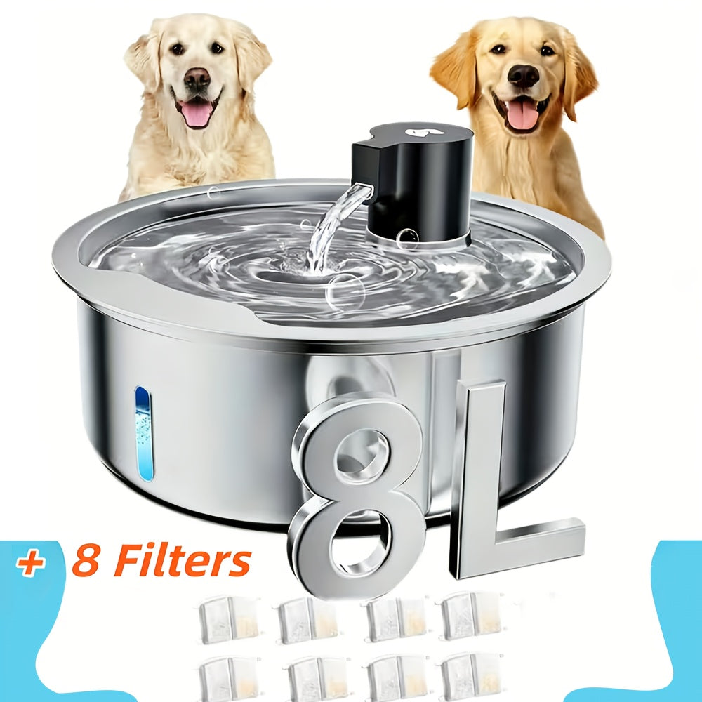 8L\u002F272Oz Stainless Steel Pet Water Dispenser | Includes Replacement Filters| Safe Design | Large Capacity | Suitable for Cats & Dogs | Indoor\u002FOutdoor Use, Without Battery