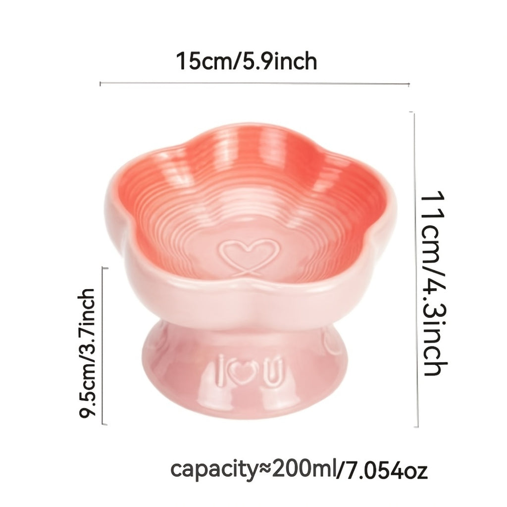 Eating Easily Ceramic Raised Pet Food & Water Bowls with Heart-Shaped Rim - Anti-Splash, Spine-Friendly Design for Cats & Small Dogs, Easy Swallowing, Durable & Stylish for Indoor Use, Pet Food Bowl, Indoor Petware, Modern Petware, Smooth Surface