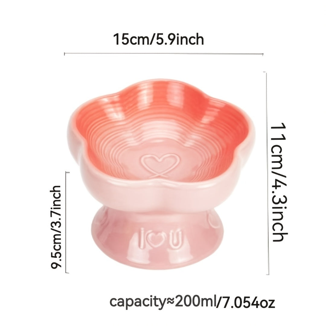Eating Easily Ceramic Raised Pet Food & Water Bowls with Heart-Shaped Rim - Anti-Splash, Spine-Friendly Design for Cats & Small Dogs, Easy Swallowing, Durable & Stylish for Indoor Use, Pet Food Bowl, Indoor Petware, Modern Petware, Smooth Surface