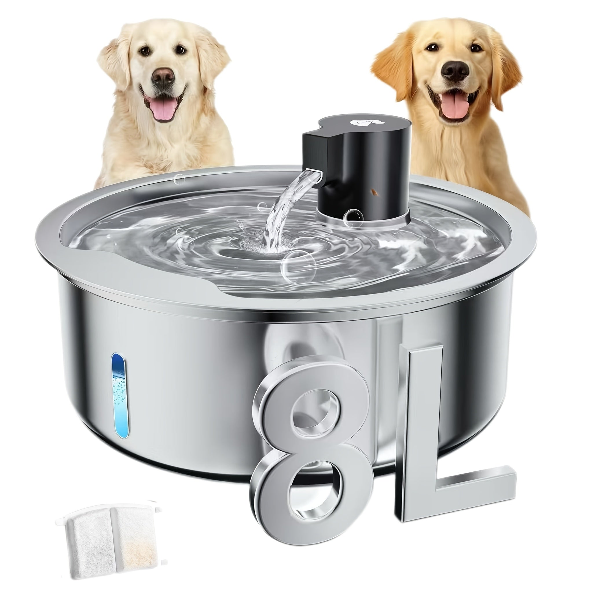 8L\u002F272Oz Stainless Steel Pet Water Dispenser | Includes Replacement Filters| Safe Design | Large Capacity | Suitable for Cats & Dogs | Indoor\u002FOutdoor Use, Without Battery