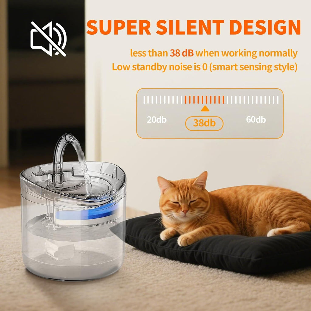 A 60.87oz Large-capacity Fountain Pet Water Dispenser Suitable for All Four Seasons, Designed for Cats, Dogs, and Other Pets. USB-powered, Battery-free, with a Cat-shaped Spout. Features Silent Operation, Safe and Reliable Performance, and Automatic