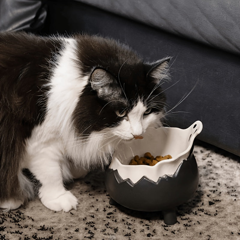 Happy & Polly Gothic Cat Bowl - Ceramic Spooky Suitable for Kittens & Cats, Elegant Gothic Feeding Dish with -Themed, Ceramic Pet Bowl for Decor,, or Themed Room