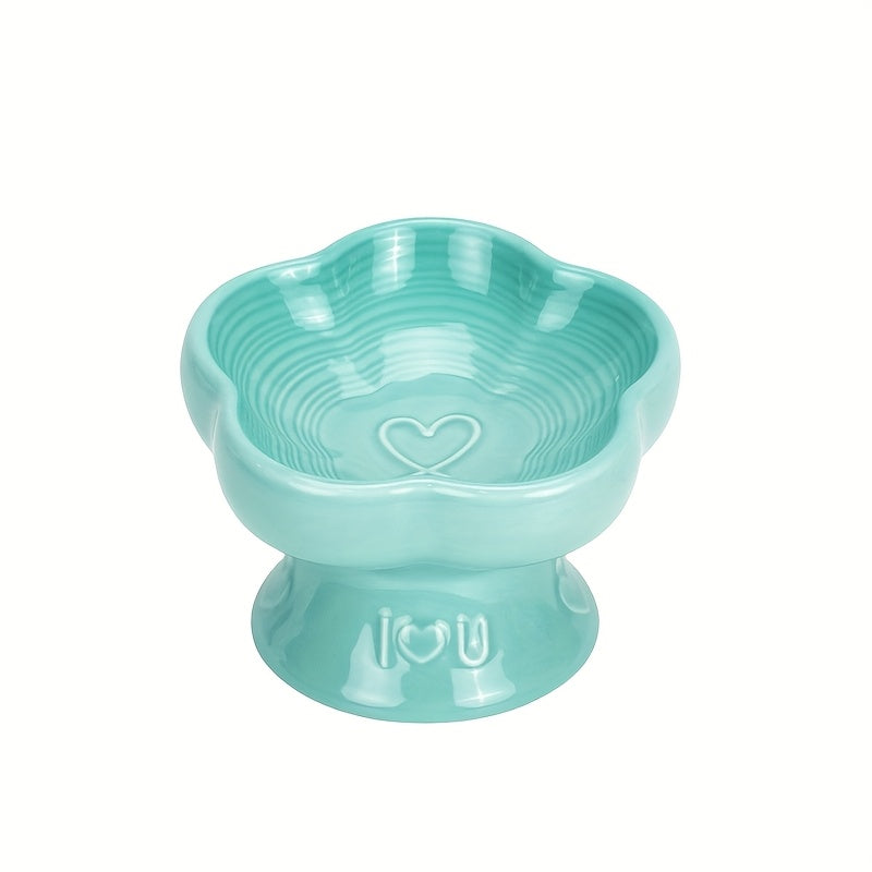 Eating Easily Ceramic Raised Pet Food & Water Bowls with Heart-Shaped Rim - Anti-Splash, Spine-Friendly Design for Cats & Small Dogs, Easy Swallowing, Durable & Stylish for Indoor Use, Pet Food Bowl, Indoor Petware, Modern Petware, Smooth Surface
