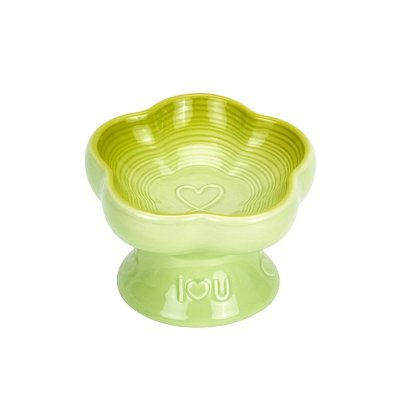 Eating Easily Ceramic Raised Pet Food & Water Bowls with Heart-Shaped Rim - Anti-Splash, Spine-Friendly Design for Cats & Small Dogs, Easy Swallowing, Durable & Stylish for Indoor Use, Pet Food Bowl, Indoor Petware, Modern Petware, Smooth Surface