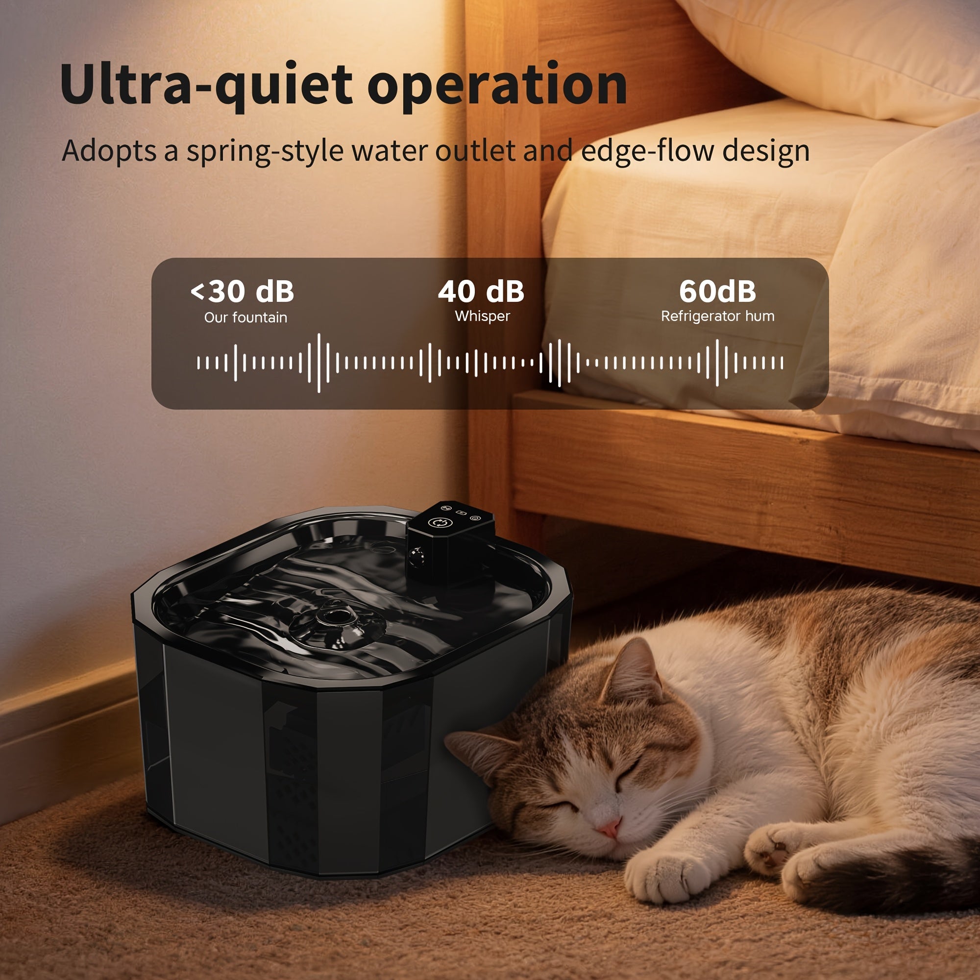 50.72oz Cordless Pet Water Fountain with Waterfall Stream, USB Rechargeable, Motion Sensor & Continuous Circulation Modes, Ultra-Quiet Pump, 6 Replaceable Filters, Automatic Circulating Water Dispenser for Cats And Dogs