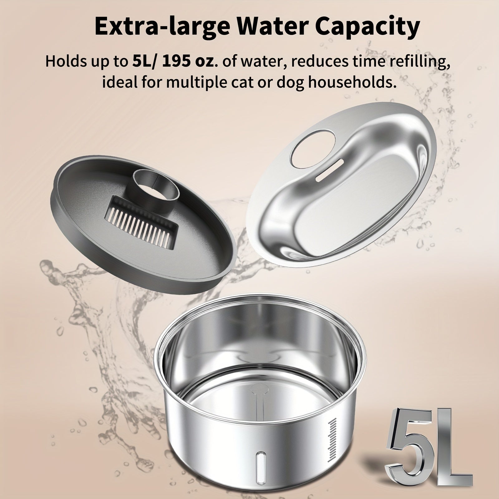 5-liter\u002F195oz Stainless Steel Pet Water Fountain, Cat Water Fountain, Dog Water Fountain, Cat Fountain Water Filter, Safety Design, Suitable for Indoor and Outdoor Use