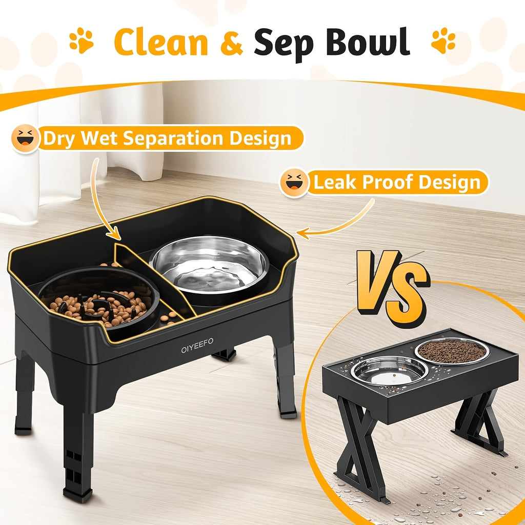 3\u002F4 In 1 Large Elevated Dog Bowls: 4 Adjustable Height Raised Dog Bowl Stand With Mess Proof Design - Slow Feeder Licking Plate With 2*53oz Food Bowls