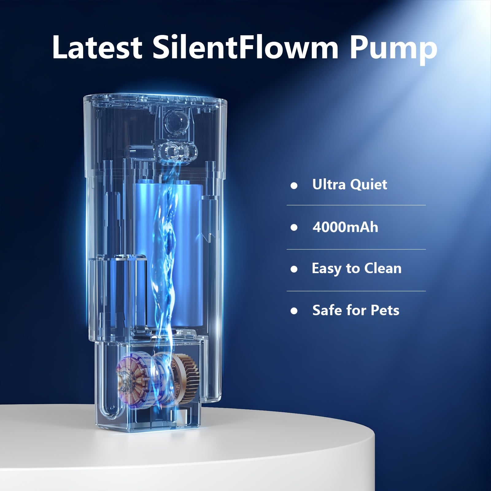Silent Pet Water Fountain, 118oz\u002F3.5L Large Capacity for cat Water Dispenser, 304 Food Grade Stainless Steel, Visible Water Level, Three Water Flow Modes, 3 Color Options, Circulating Filtration, 4000mAh Battery & USB Dual Power Supply